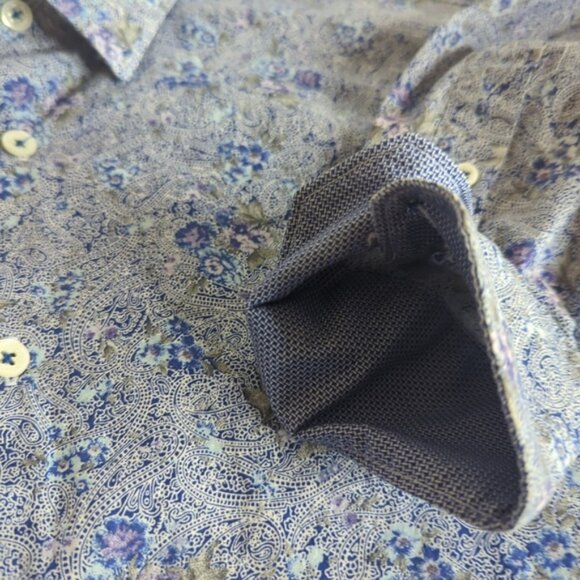 Bugatchi Men’s Blue Paisley Floral Long Sleeve Button up Shirt - Picture 12 of 14